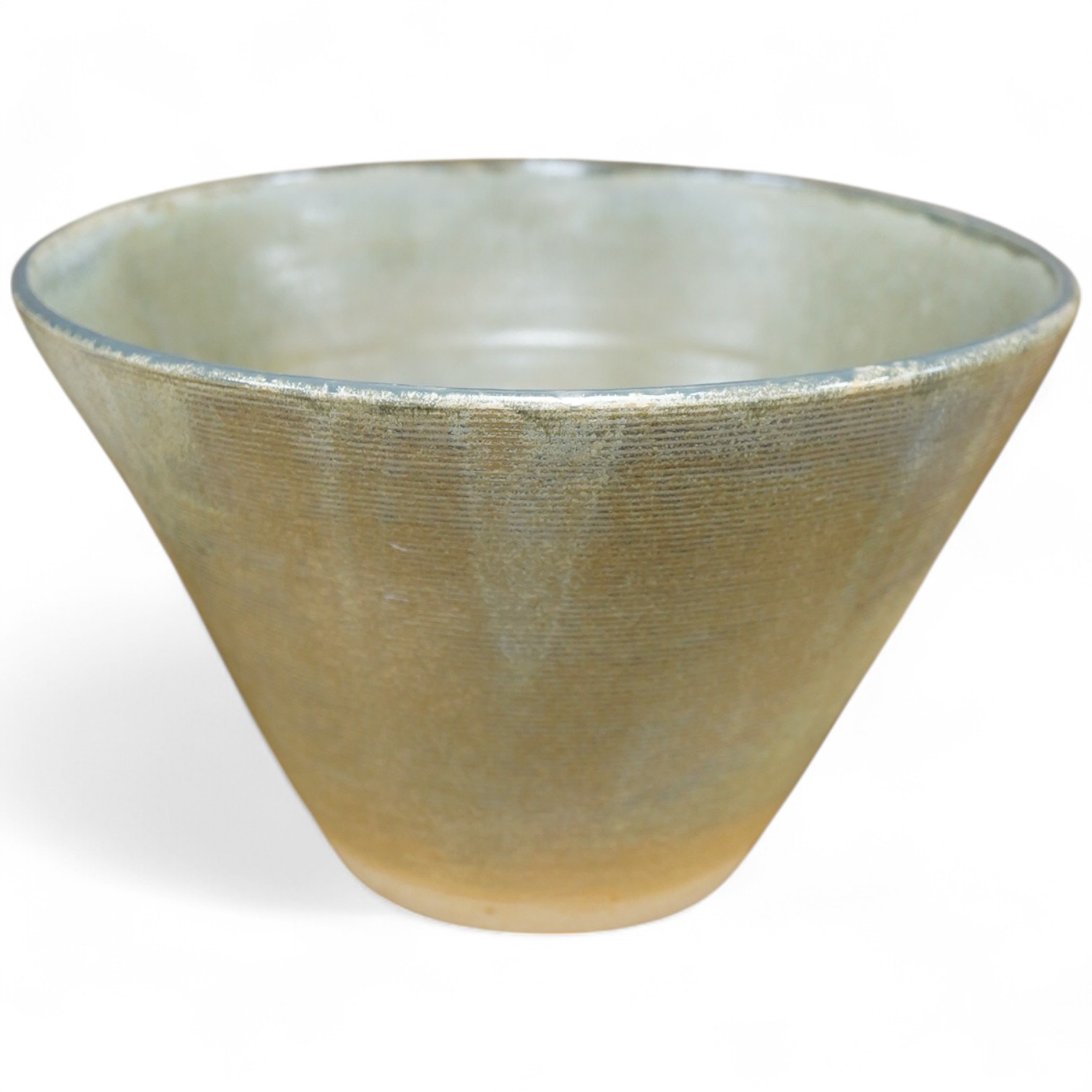 A Studio pottery ribbed conical bowl, impressed mark, 16cm high